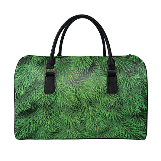 Christmas Tree Branches Print Leather Duffle Bag