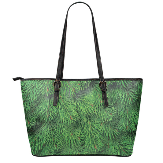 Christmas Tree Branches Print Leather Tote Bag