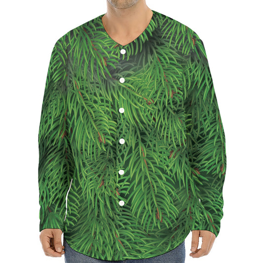 Christmas Tree Branches Print Long Sleeve Baseball Jersey