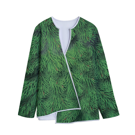 Christmas Tree Branches Print Long Sleeve Short Coat
