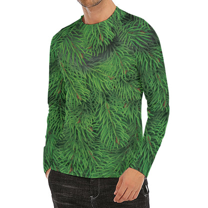 Christmas Tree Branches Print Men's Long Sleeve Rash Guard