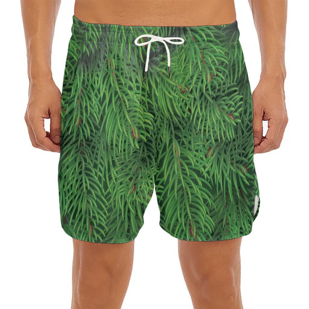 Christmas Tree Branches Print Men's Split Running Shorts