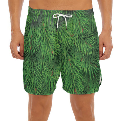 Christmas Tree Branches Print Men's Split Running Shorts