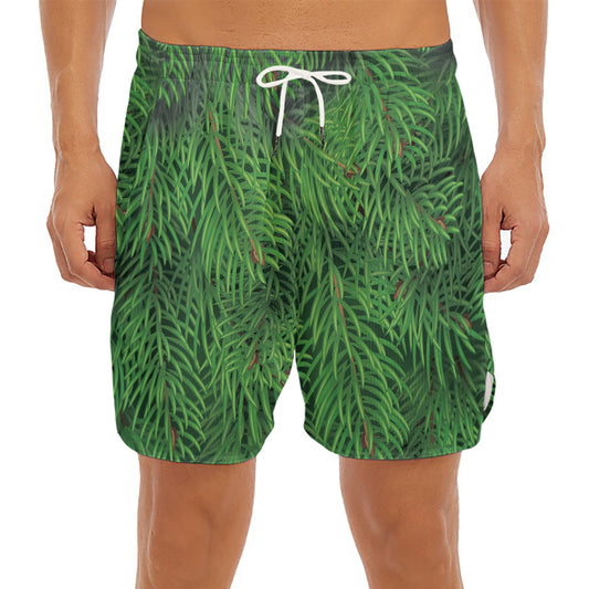 Christmas Tree Branches Print Men's Split Running Shorts