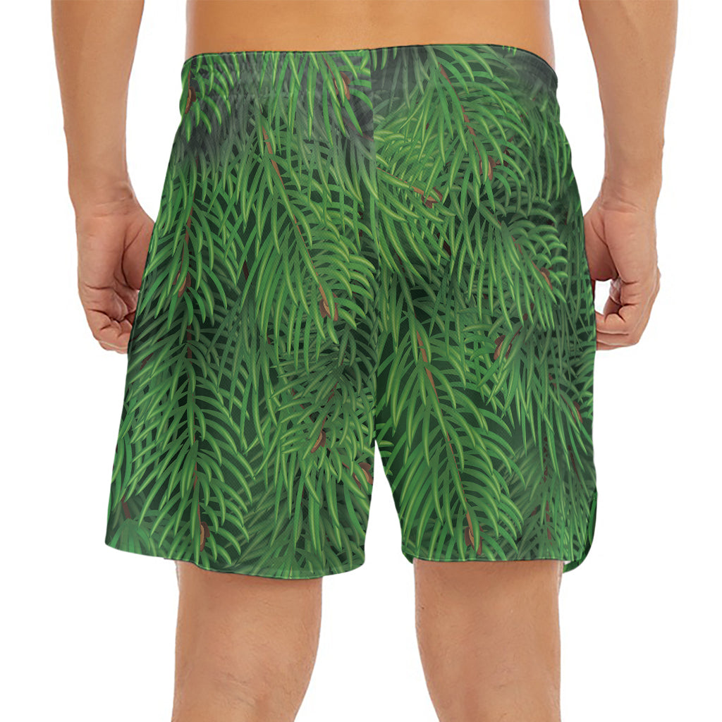 Christmas Tree Branches Print Men's Split Running Shorts
