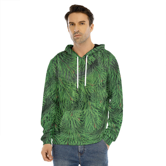 Christmas Tree Branches Print Men's Velvet Pullover Hoodie