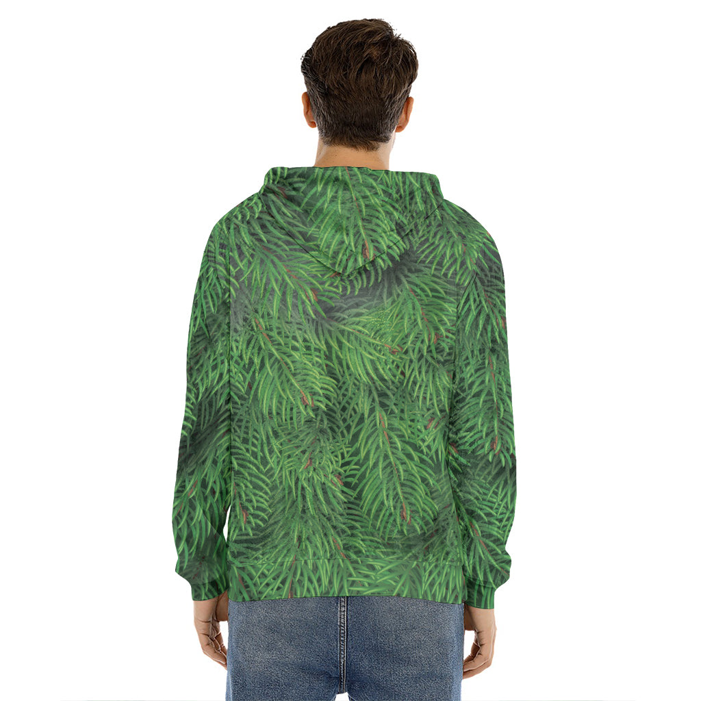 Christmas Tree Branches Print Men's Velvet Pullover Hoodie