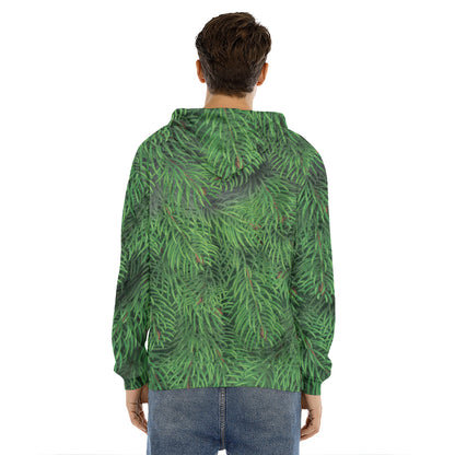 Christmas Tree Branches Print Men's Velvet Pullover Hoodie
