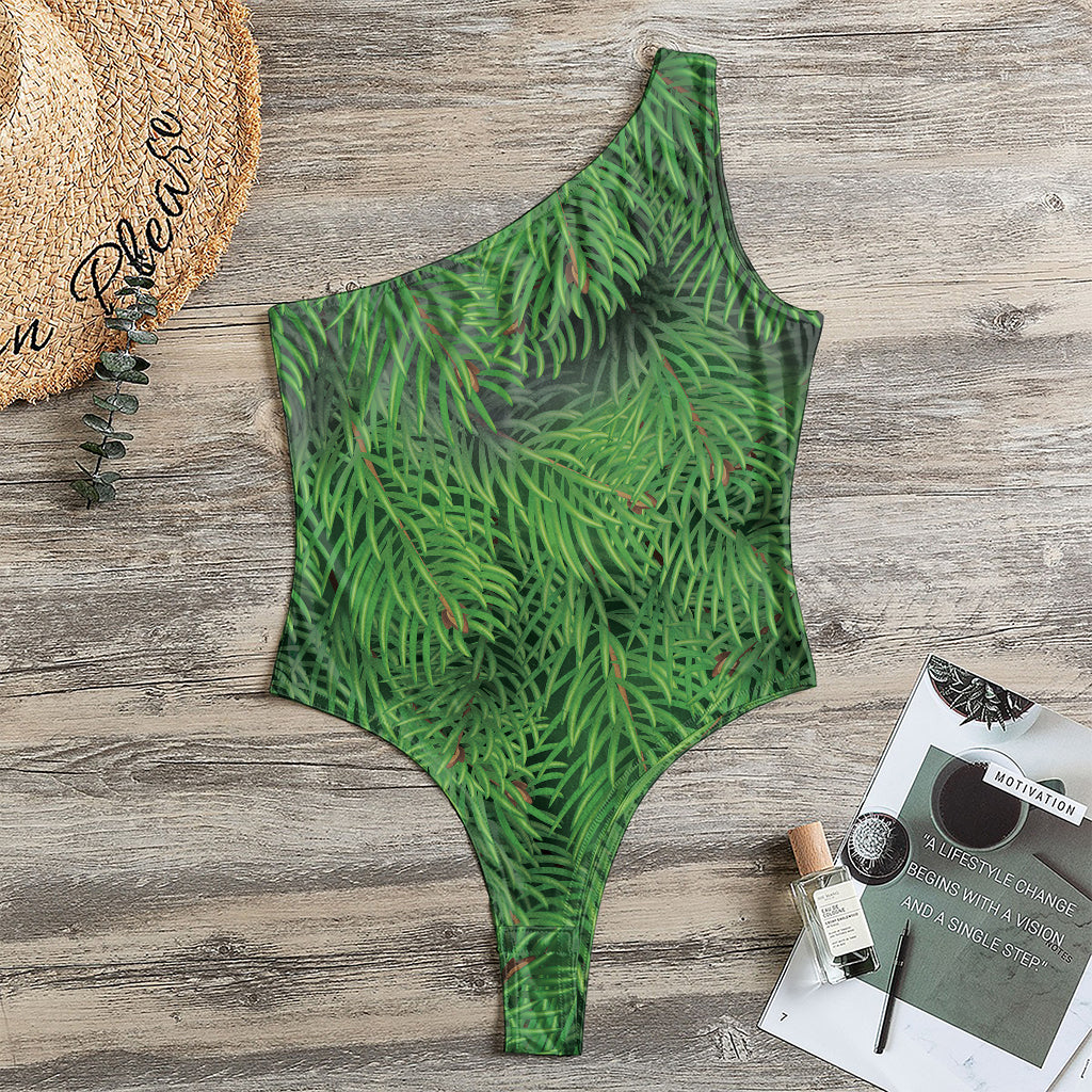 Christmas Tree Branches Print One Shoulder Bodysuit