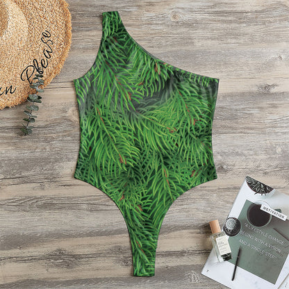 Christmas Tree Branches Print One Shoulder Bodysuit