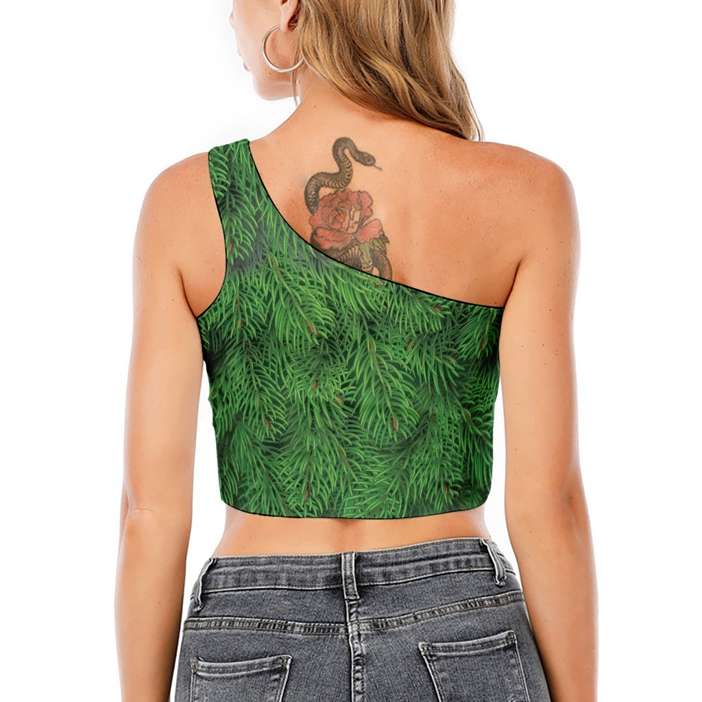 Christmas Tree Branches Print One Shoulder Crop Top