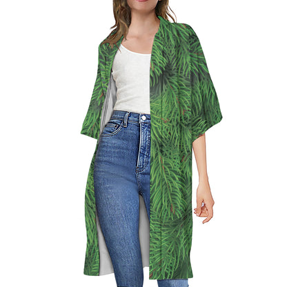 Christmas Tree Branches Print Open Front Beach Cover Up
