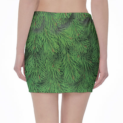 Christmas Tree Branches Print Pencil Mini Skirt