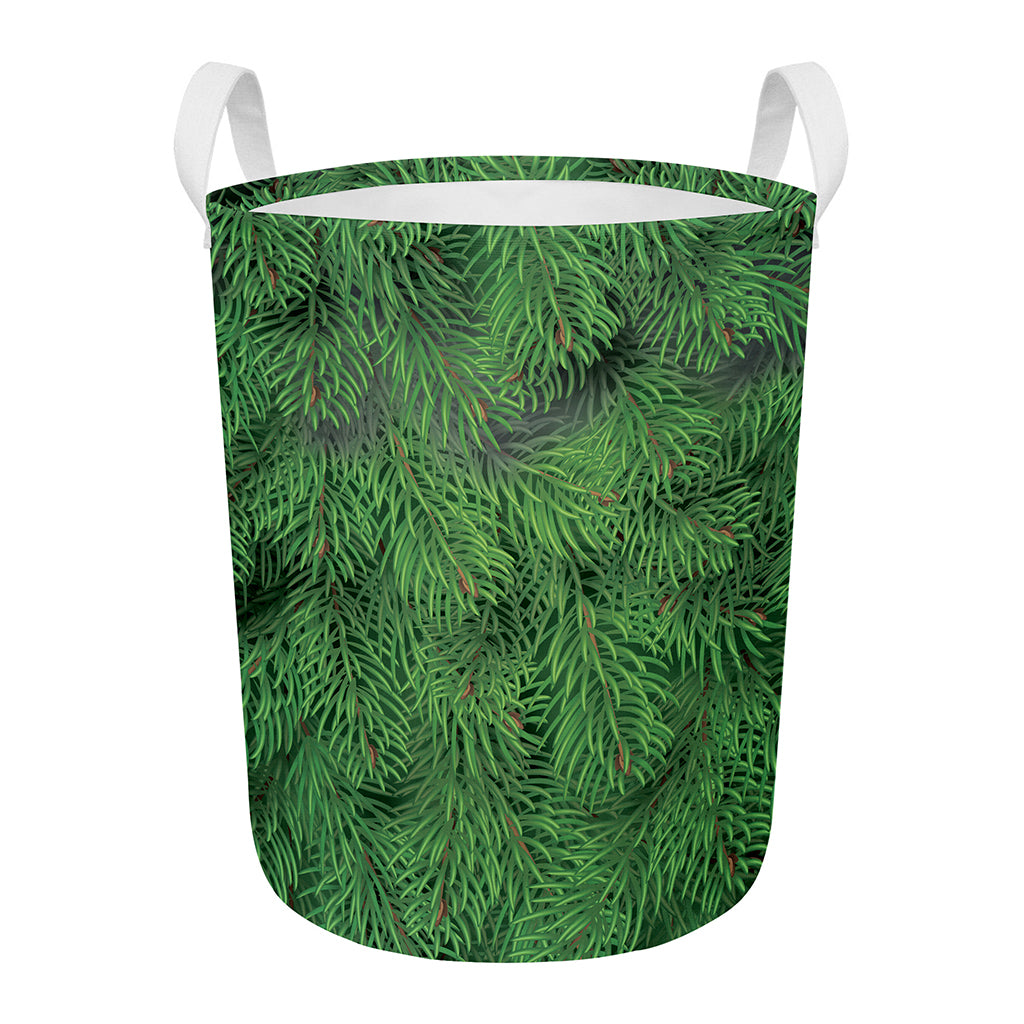 Christmas Tree Branches Print Round Laundry Basket