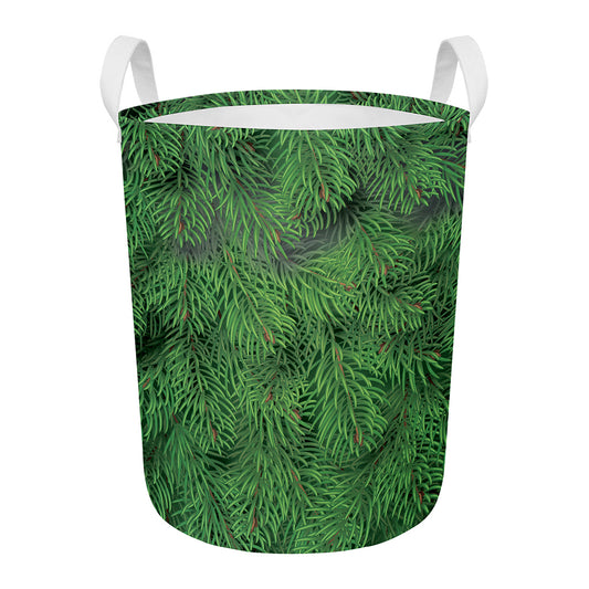 Christmas Tree Branches Print Round Laundry Basket