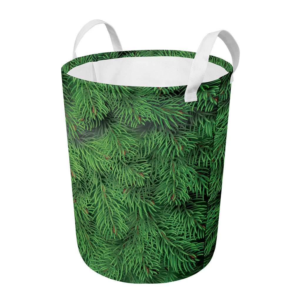 Christmas Tree Branches Print Round Laundry Basket