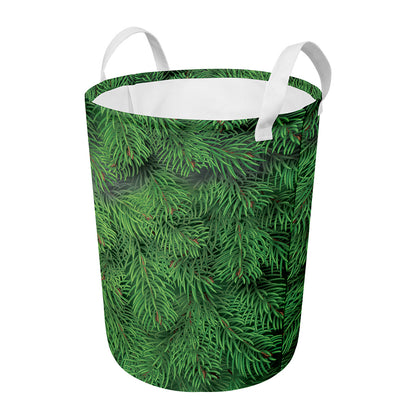 Christmas Tree Branches Print Round Laundry Basket