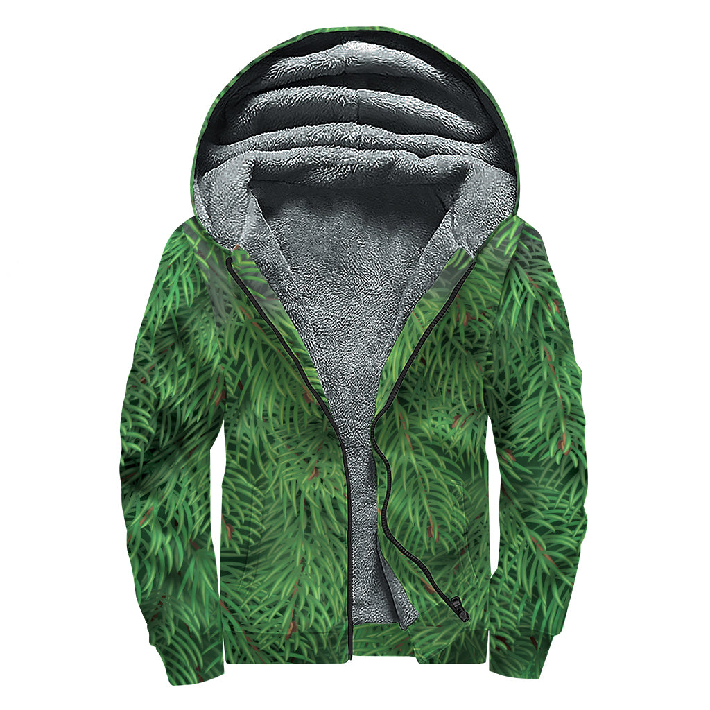 Christmas Tree Branches Print Sherpa Lined Zip Up Hoodie
