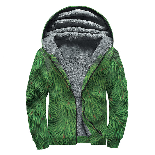 Christmas Tree Branches Print Sherpa Lined Zip Up Hoodie