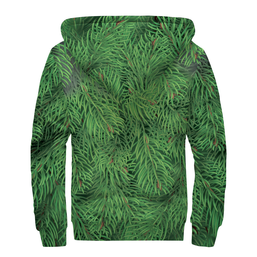 Christmas Tree Branches Print Sherpa Lined Zip Up Hoodie