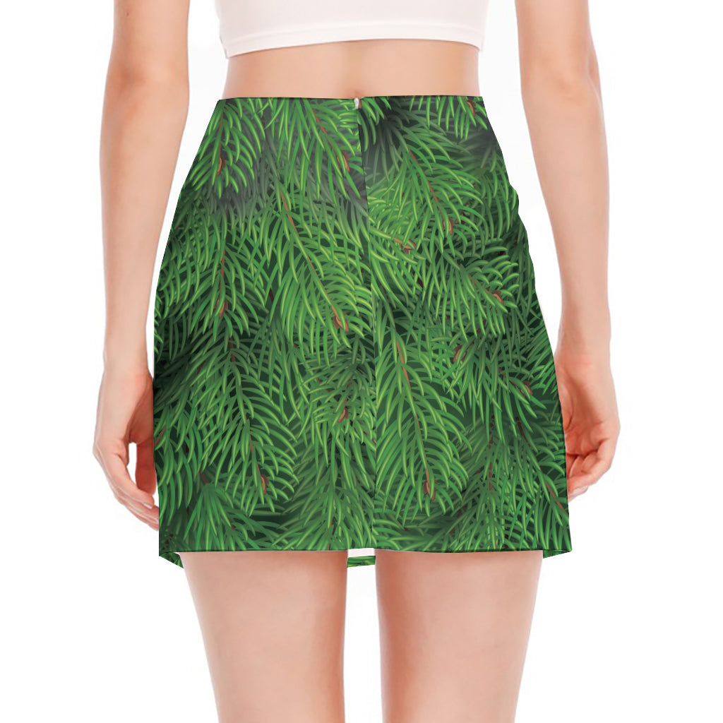 Christmas Tree Branches Print Side Slit Mini Skirt