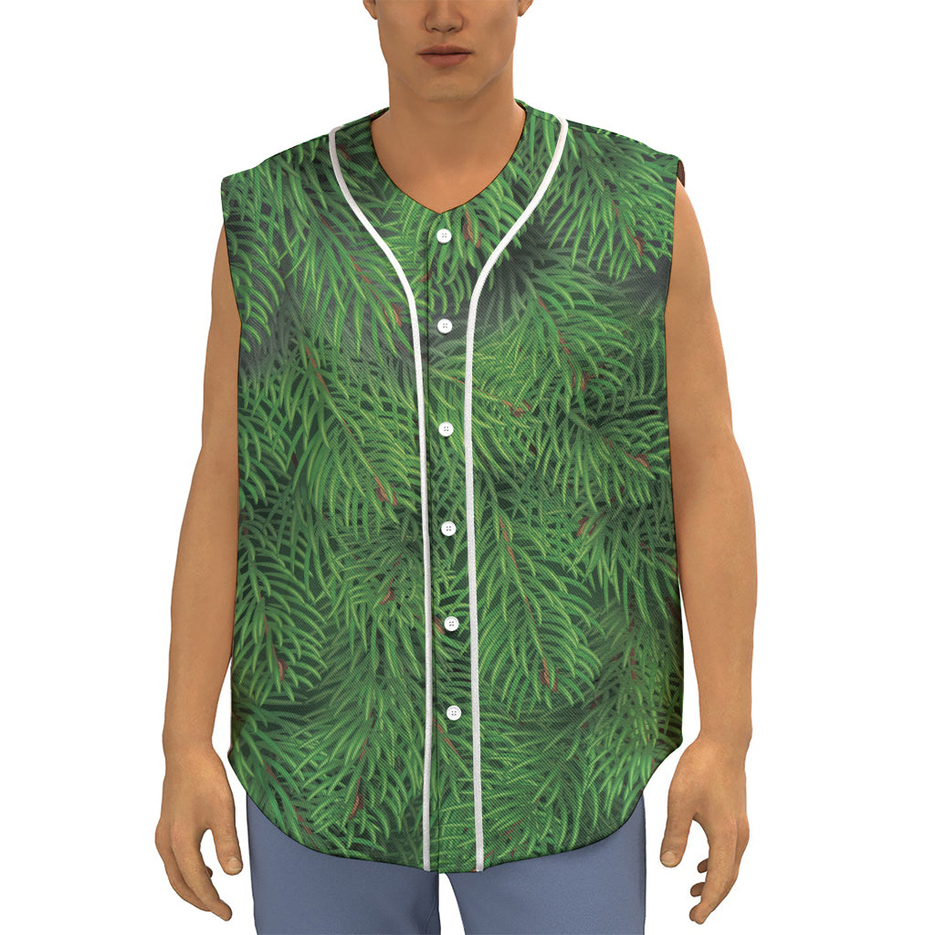 Christmas Tree Branches Print Sleeveless Baseball Jersey