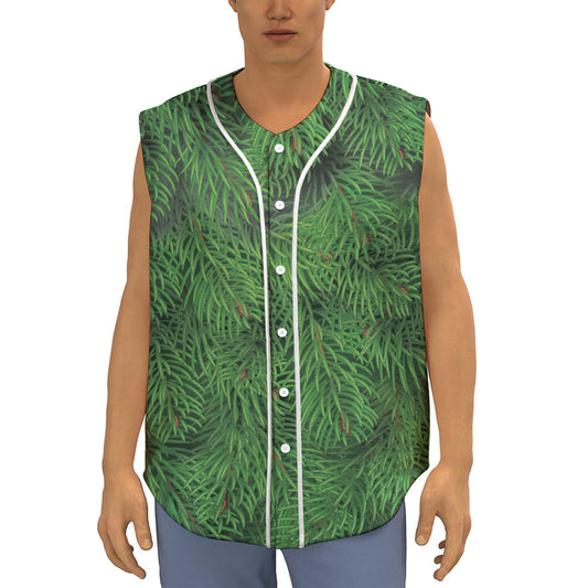 Christmas Tree Branches Print Sleeveless Baseball Jersey