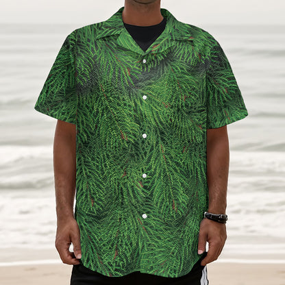 Christmas Tree Branches Print Textured Short Sleeve Shirt