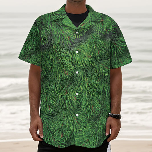 Christmas Tree Branches Print Textured Short Sleeve Shirt