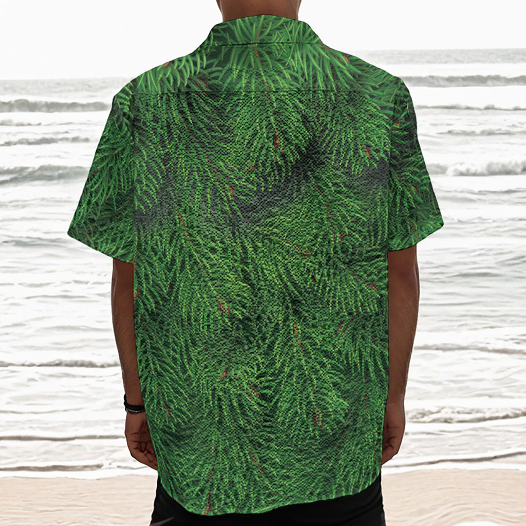 Christmas Tree Branches Print Textured Short Sleeve Shirt