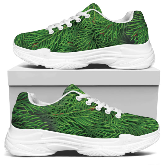 Christmas Tree Branches Print White Chunky Shoes