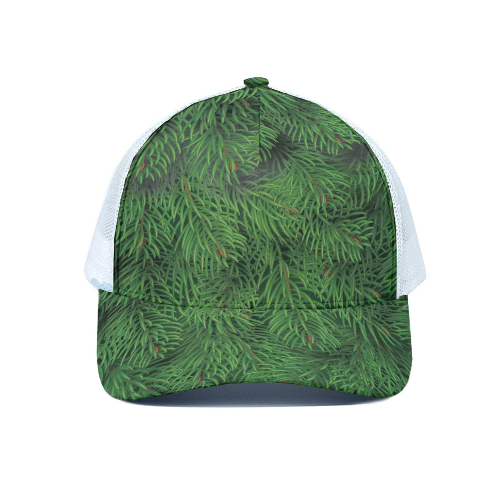 Christmas Tree Branches Print White Mesh Trucker Cap