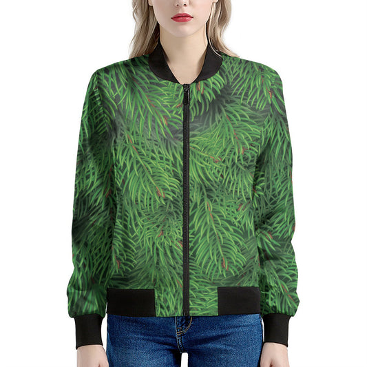 Christmas Tree Branches Print Women's Bomber Jacket