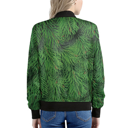 Christmas Tree Branches Print Women's Bomber Jacket