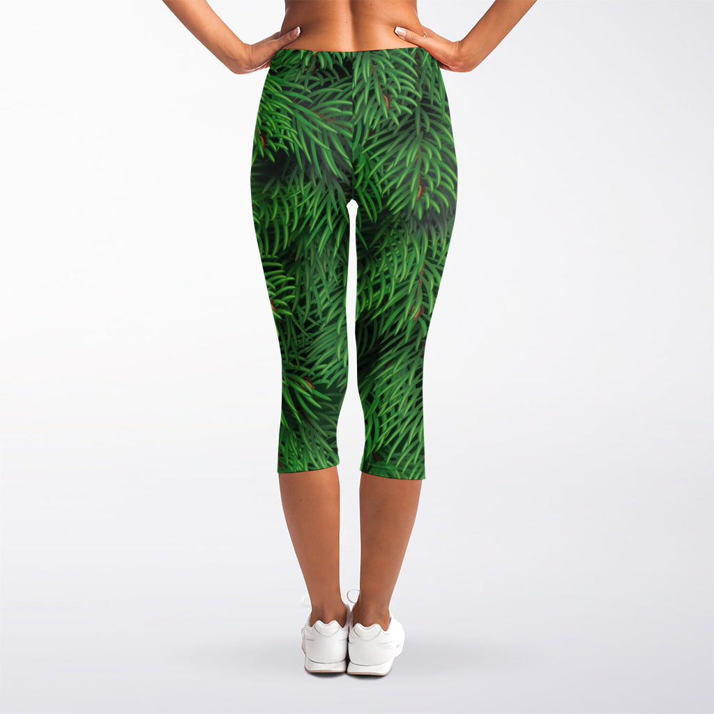 Christmas Tree Branches Print Women's Capri Leggings