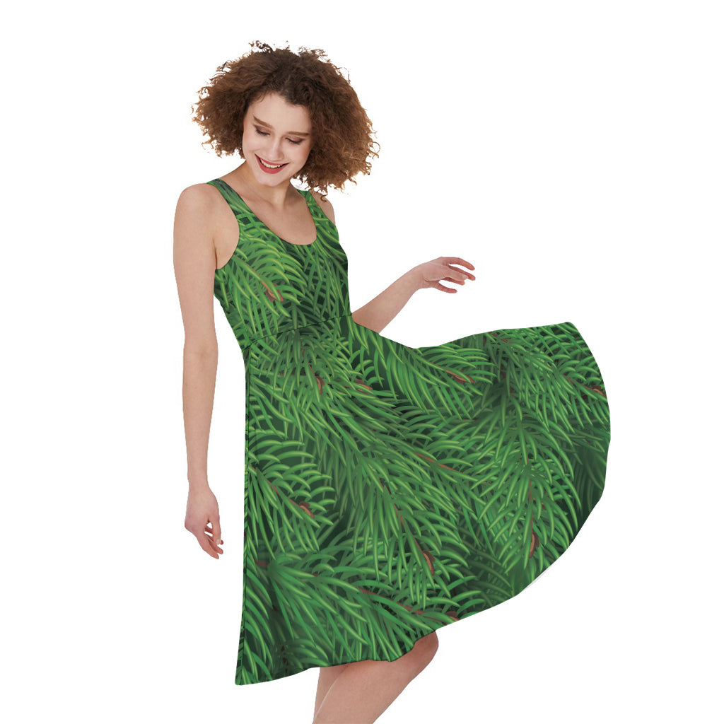 Christmas Tree Branches Print Women's Sleeveless Dress
