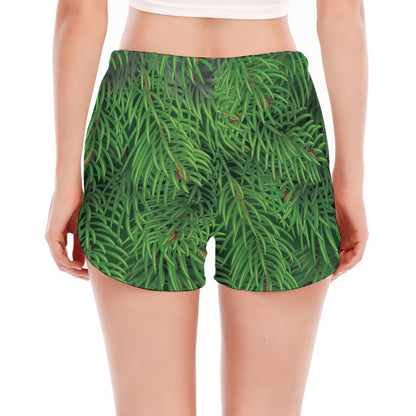Christmas Tree Branches Print Women's Split Running Shorts