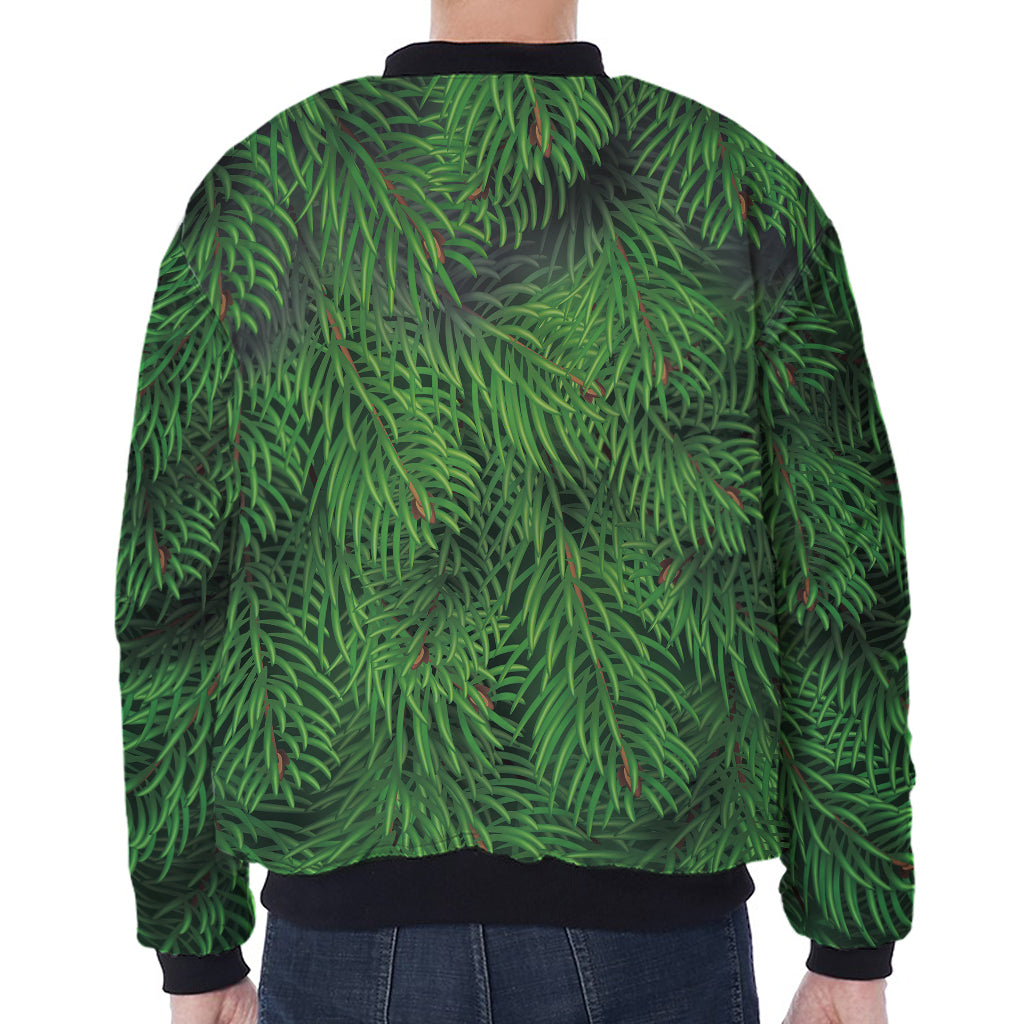 Christmas Tree Branches Print Zip Sleeve Bomber Jacket