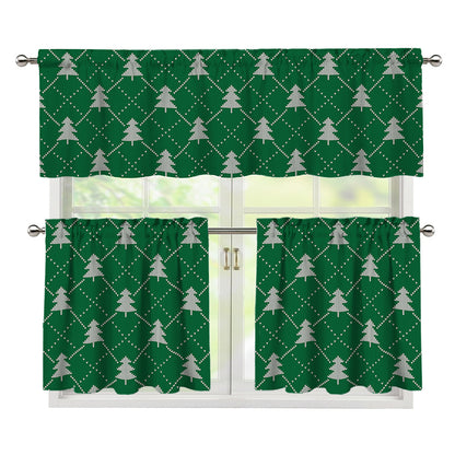 Christmas Tree Knitted Pattern Print 3 Piece Kitchen Curtains