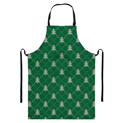 Christmas Tree Knitted Pattern Print Bib Apron With Pocket
