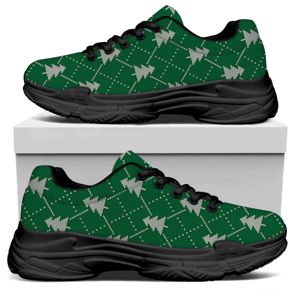 Christmas Tree Knitted Pattern Print Black Chunky Shoes