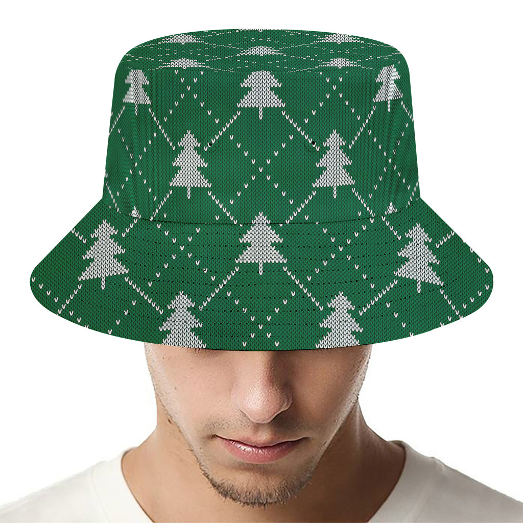 Christmas Tree Knitted Pattern Print Bucket Hat