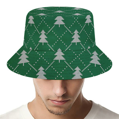 Christmas Tree Knitted Pattern Print Bucket Hat