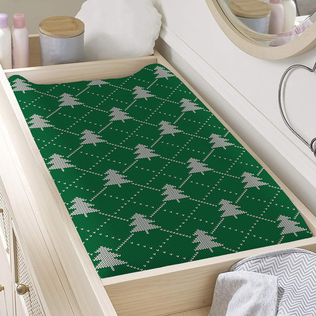 Christmas Tree Knitted Pattern Print Changing Pad Cover