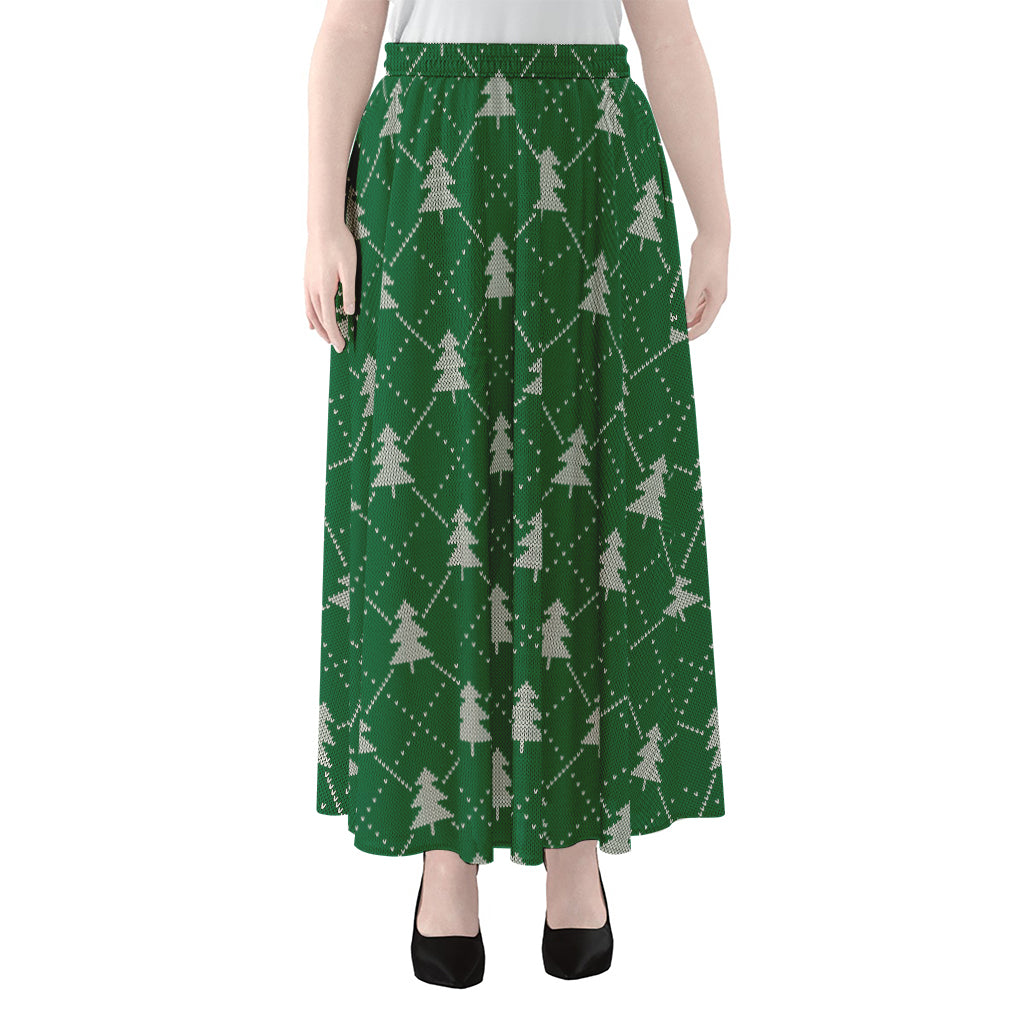 Christmas Tree Knitted Pattern Print Chiffon Maxi Skirt