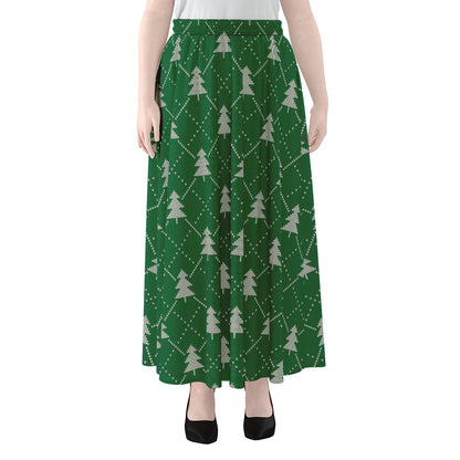 Christmas Tree Knitted Pattern Print Chiffon Maxi Skirt