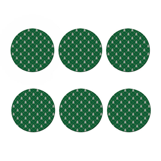 Christmas Tree Knitted Pattern Print Coaster Set