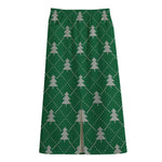 Christmas Tree Knitted Pattern Print Cotton Front Slit Maxi Skirt