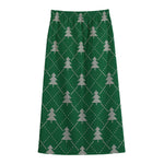 Christmas Tree Knitted Pattern Print Cotton Front Slit Maxi Skirt