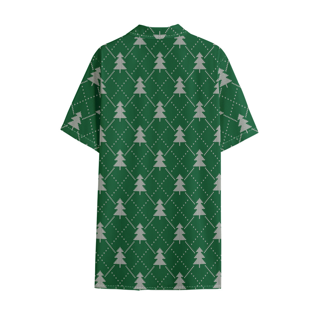 Christmas Tree Knitted Pattern Print Cotton Hawaiian Shirt
